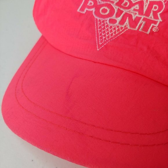 Vintage Cedar Point Pink Neon Nylon Cap Embroidered Retro Has Marks Snap Back - Picture 7 of 12